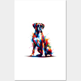 Vibrant Boxer Dog in Abstract Splash Art Style Posters and Art